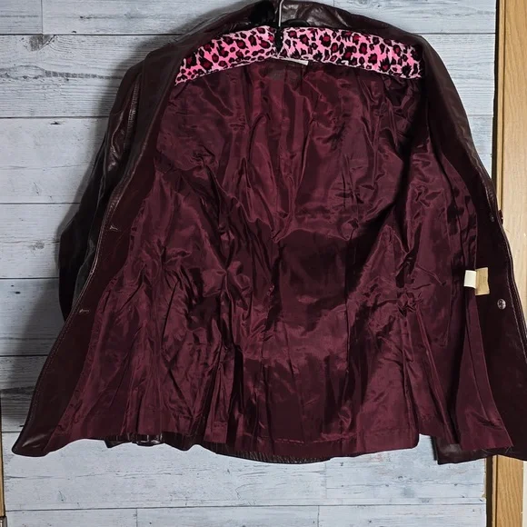 Vintage Northside Fashions Burgundy Leather Button Front Jacket Size 9 - Picture 5 of 11